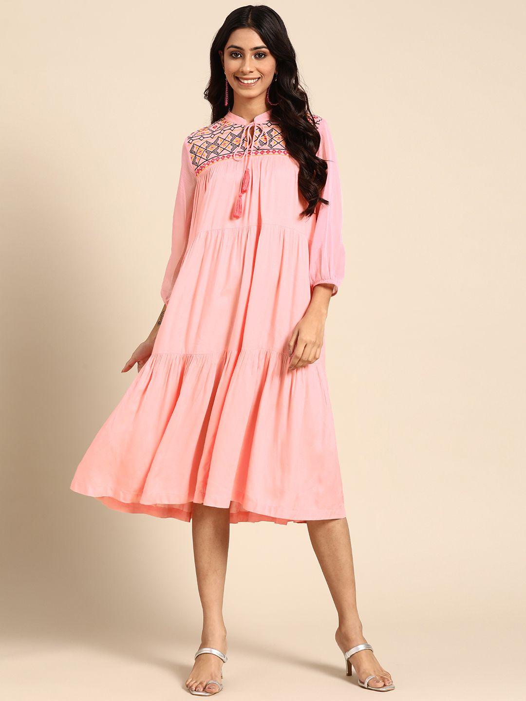 sangria-women-pink-ethnic-motifs-embroidered-tiered-ethnic-dress