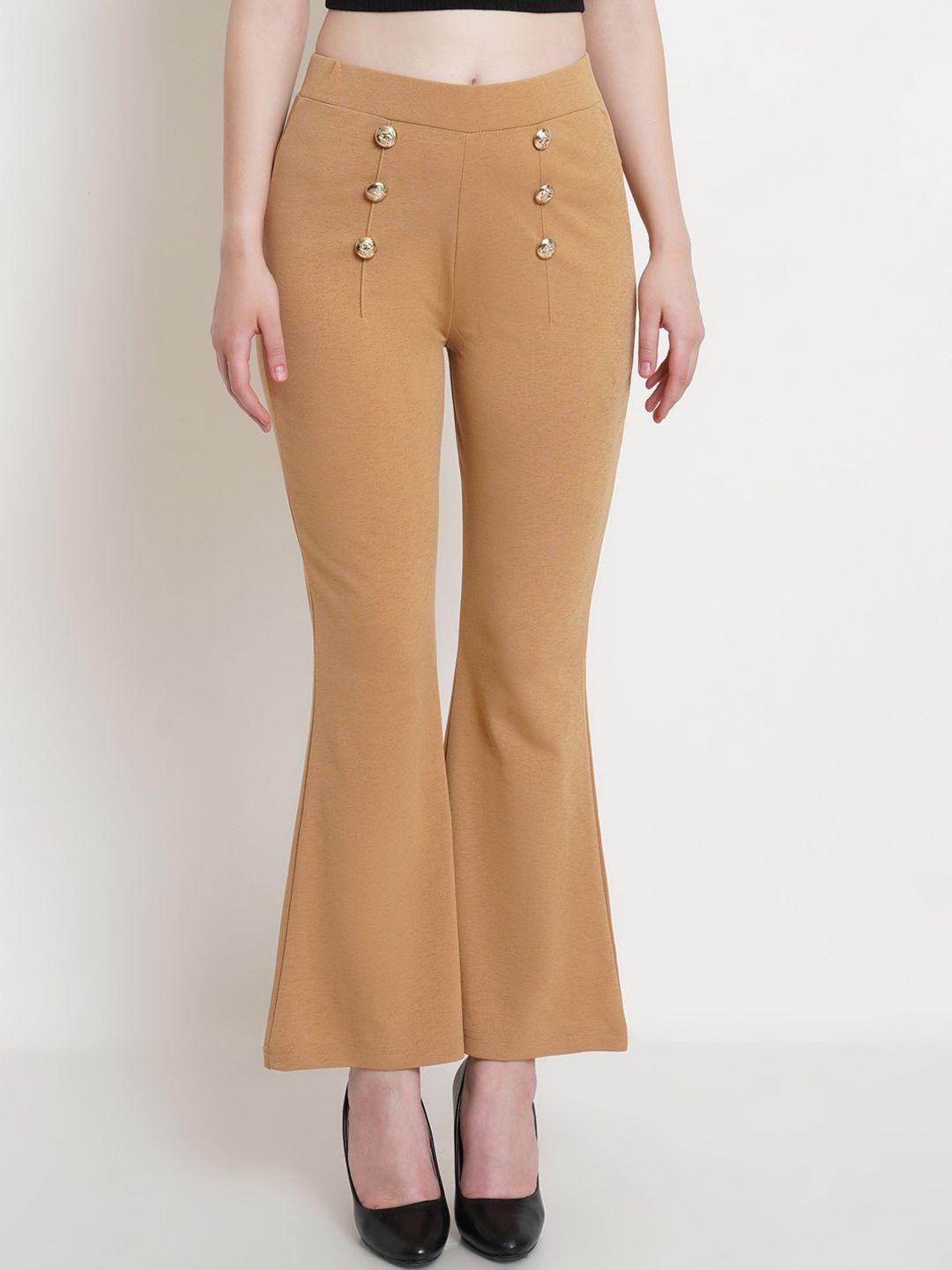popwings-women-camel-brown-bootcut-smart-trousers