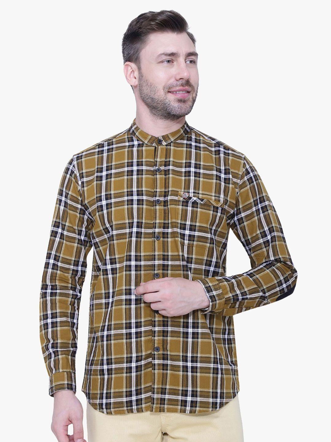 kuons-avenue-men-khaki-smart-slim-fit-checked-cotton-casual-shirt