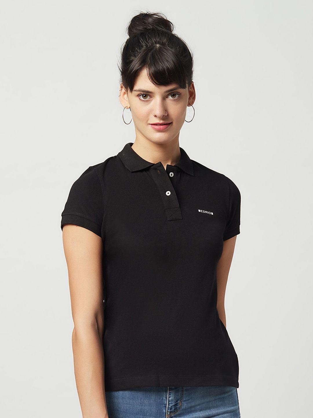 edrio-women-black-classic-polo-collar-t-shirt