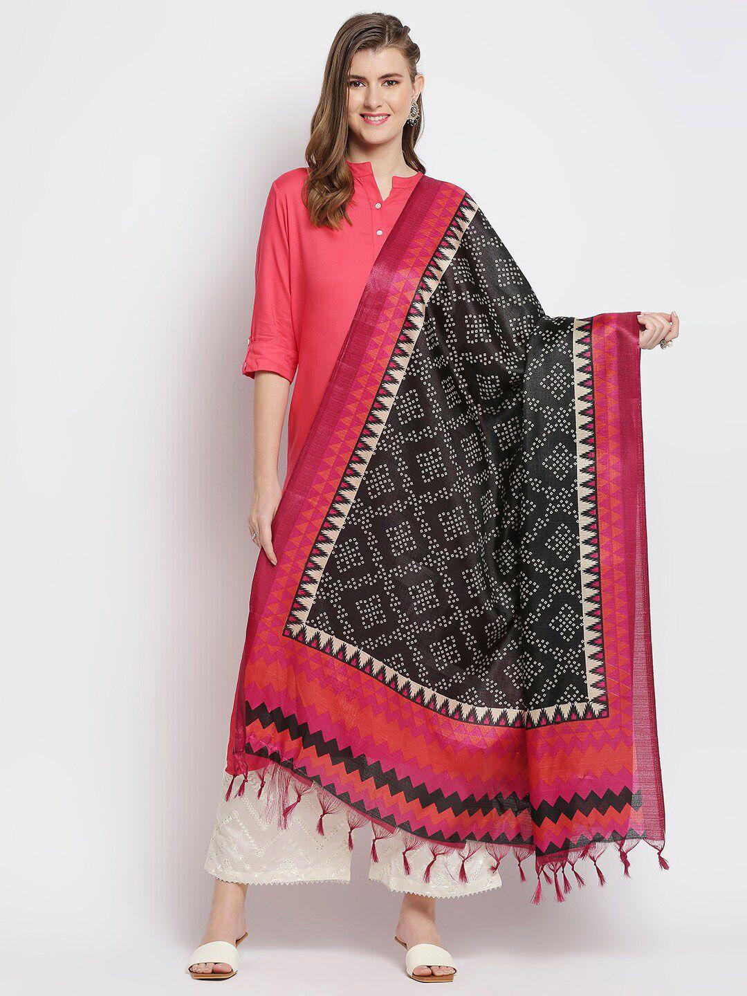 dupatta-bazaar-black-&-pink-printed-art-silk-dupatta
