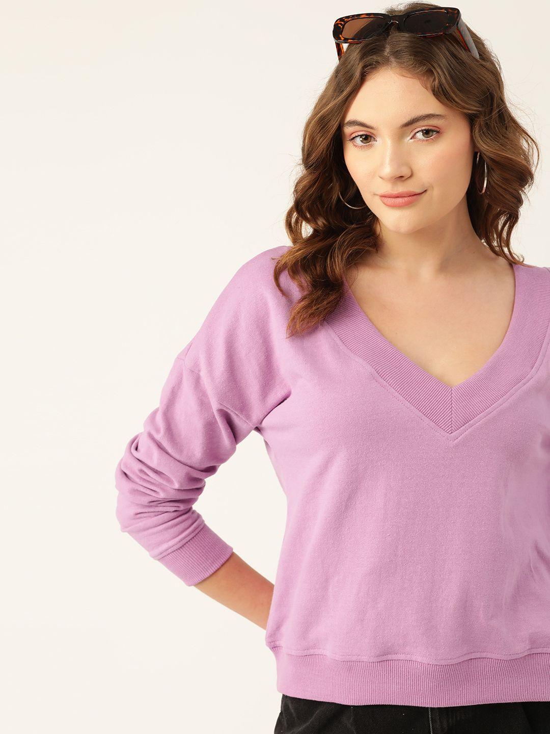 dressberry-women-lavender-solid-v-neck-sweatshirt