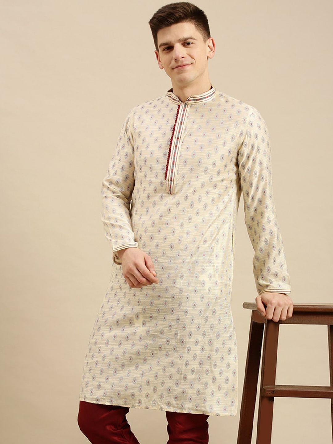 sanwara-men-cream-coloured-&-brown-ethnic-motifs-thread-work-pastels-kurta