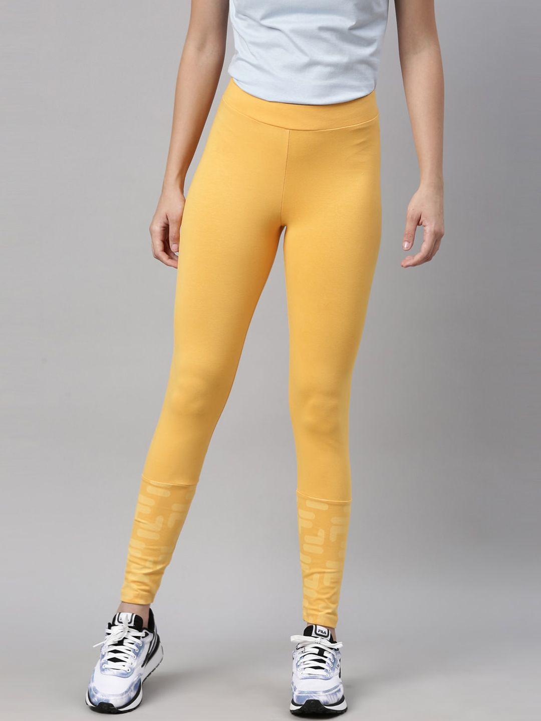 fila-women-yellow-solid-tights