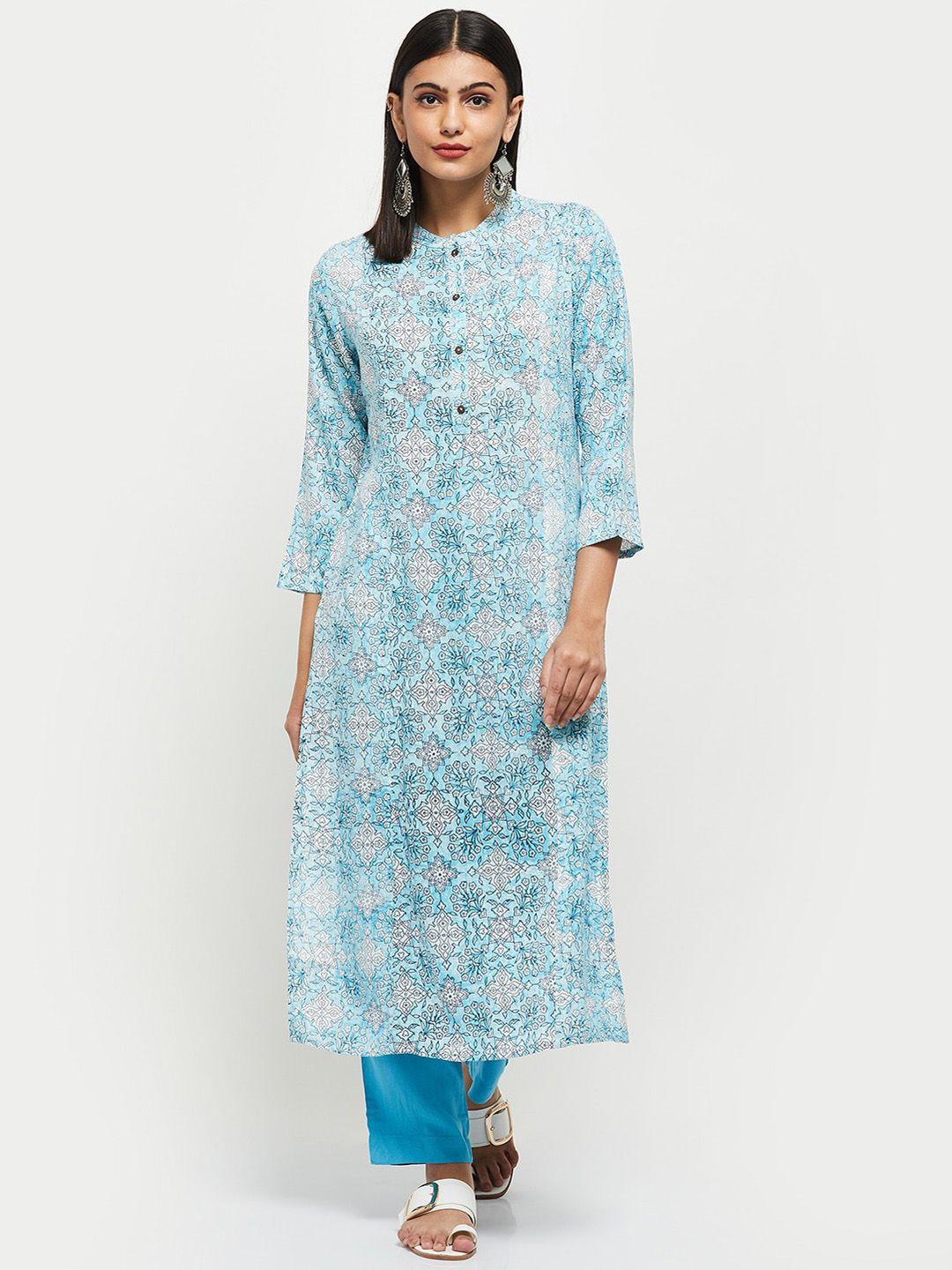 max-women-blue-floral-printed-kurta-with-trousers