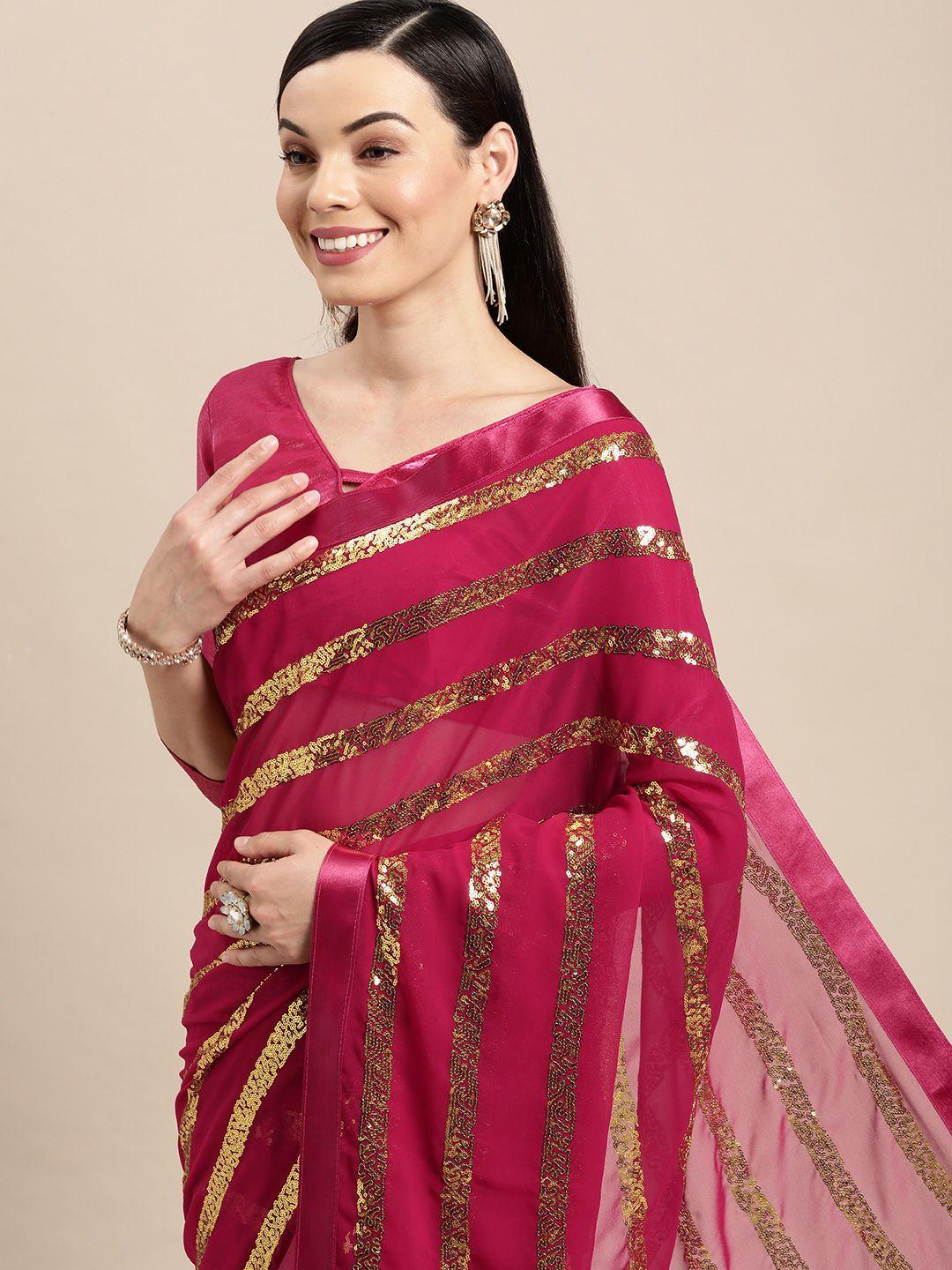 vairagee-pink-&-gold-toned-striped-sequinned-pure-georgette-saree