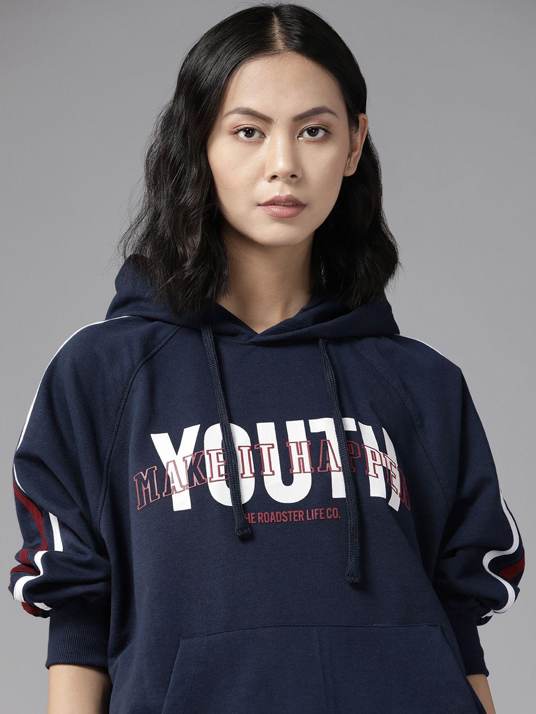 the-roadster-lifestyle-co.-women-navy-blue-typography-printed-hooded-sweatshirt