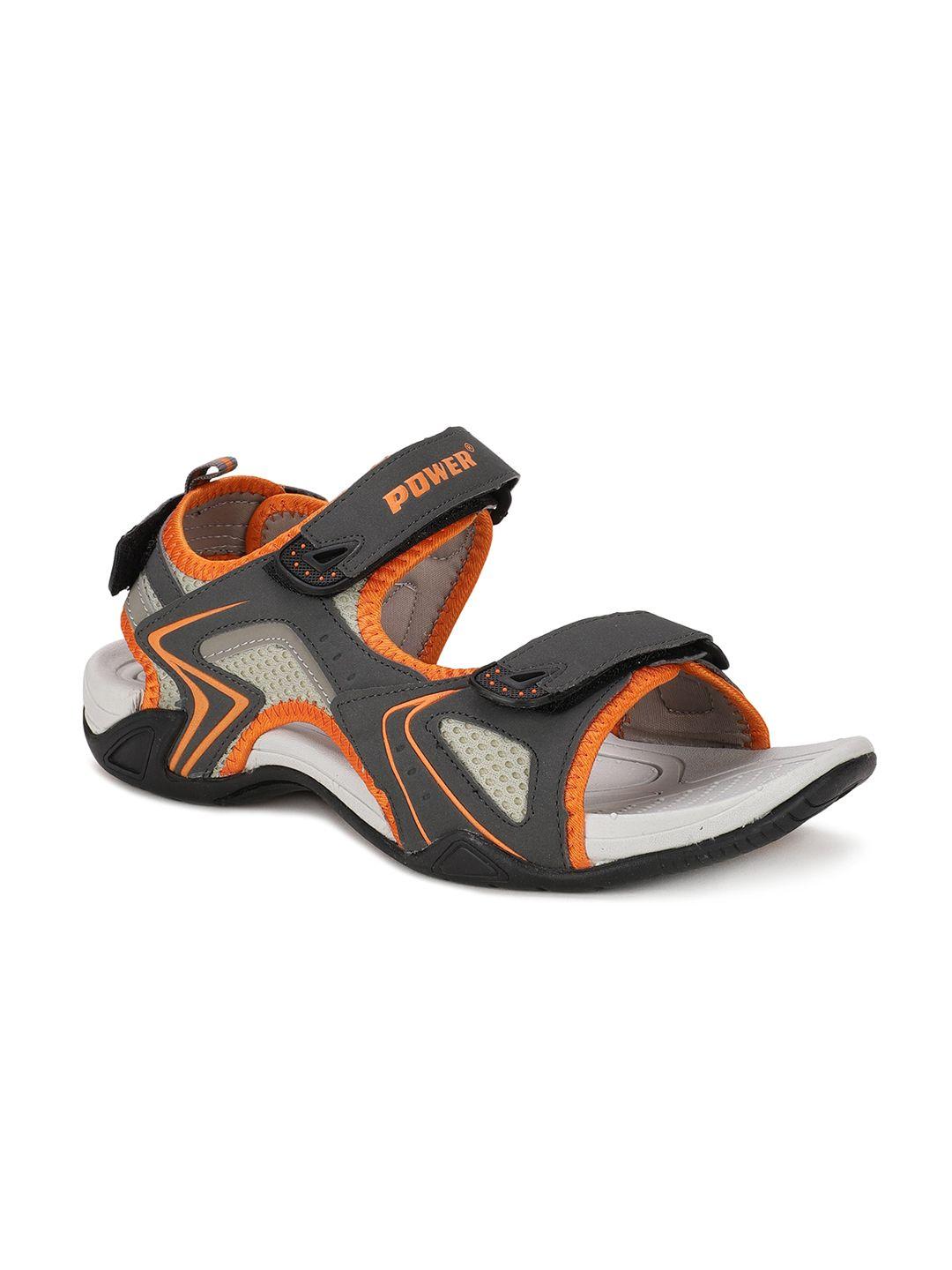 power-men-orange-&-grey-solid-sports-sandals