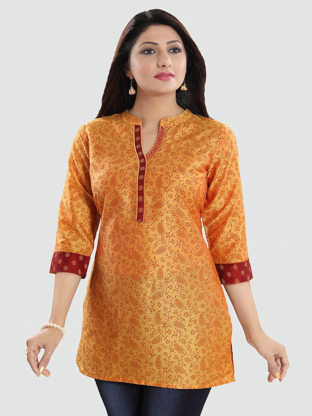 saree-swarg-women-gold-toned-&-red-floral-printed-kurti