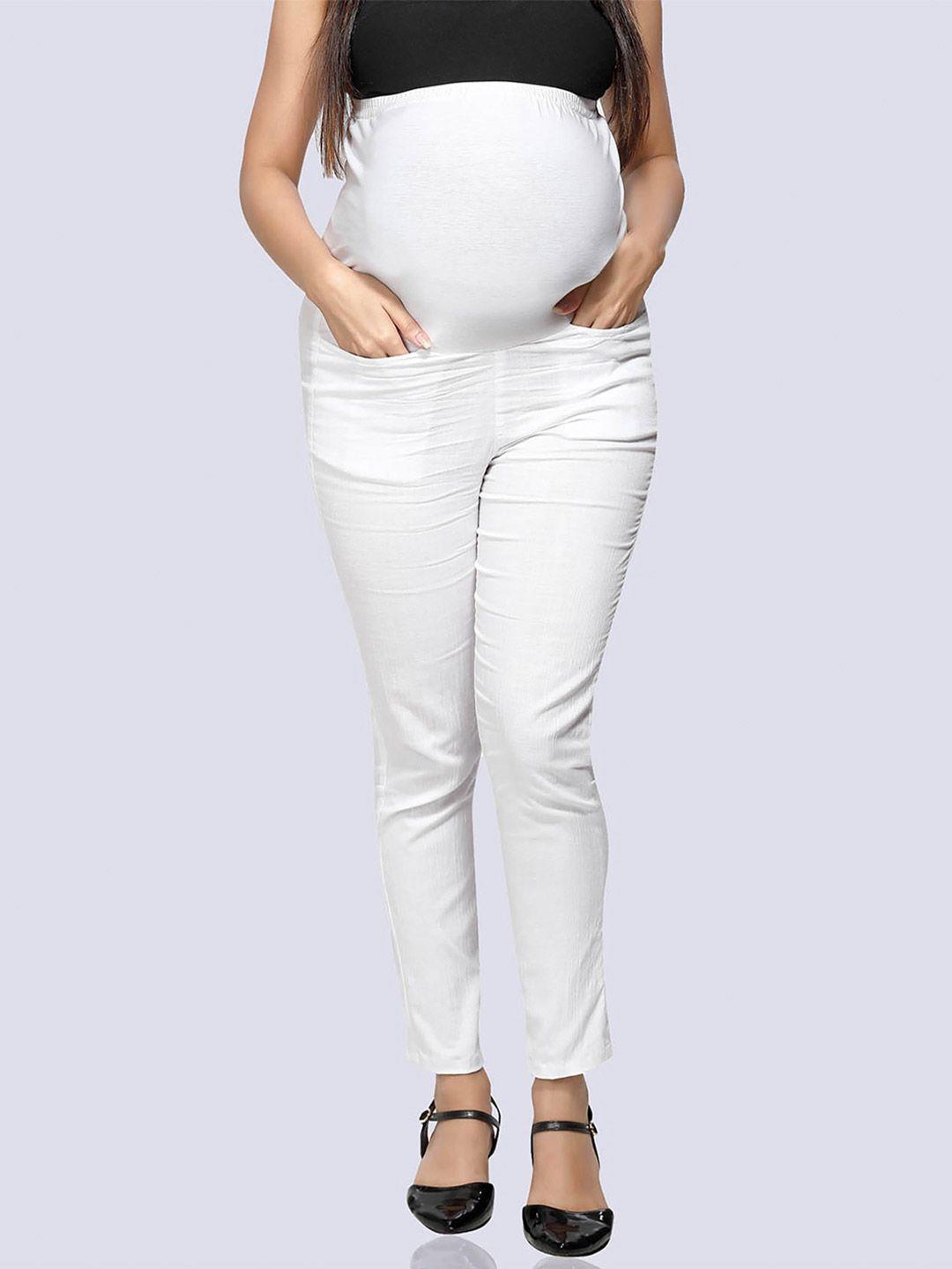 mom-for-sure-by-ketki-dalal-women-white-urban-slim-tapered-fit-high-rise-easy-wash-maternity-trousers