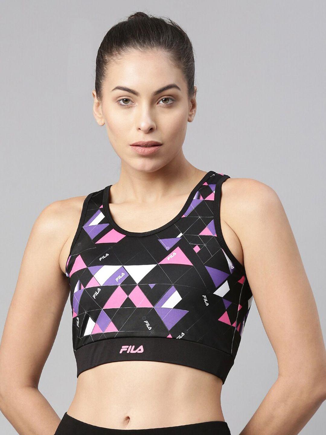 fila-black-&-pink-geometric-printed-high-support-cotton-bra