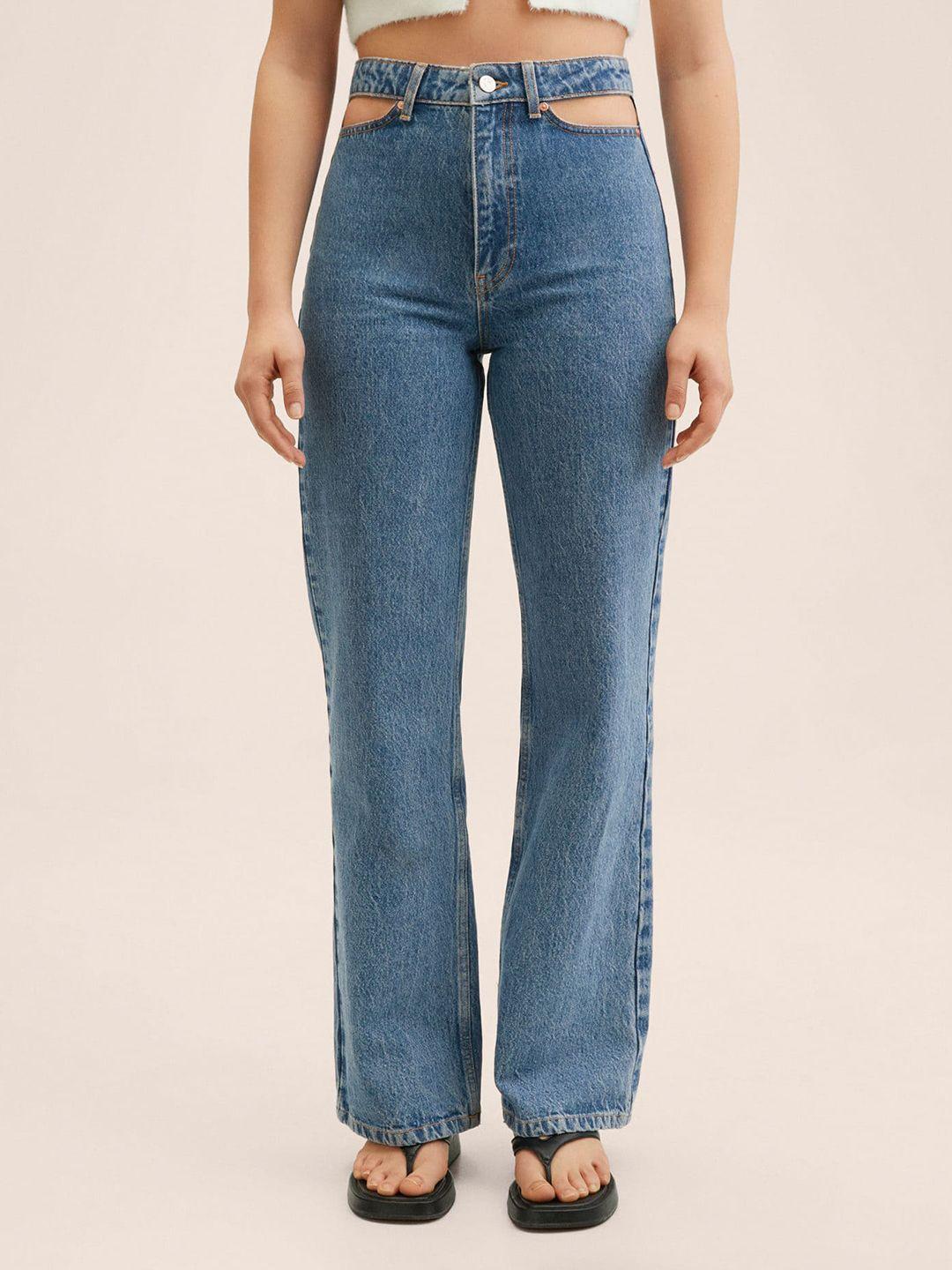 mango-women-blue-wide-leg-high-rise-cut-out-detail-jeans