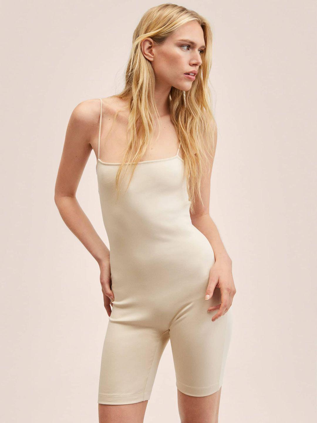 mango-women-beige-solid-shoulder-straps-playsuit