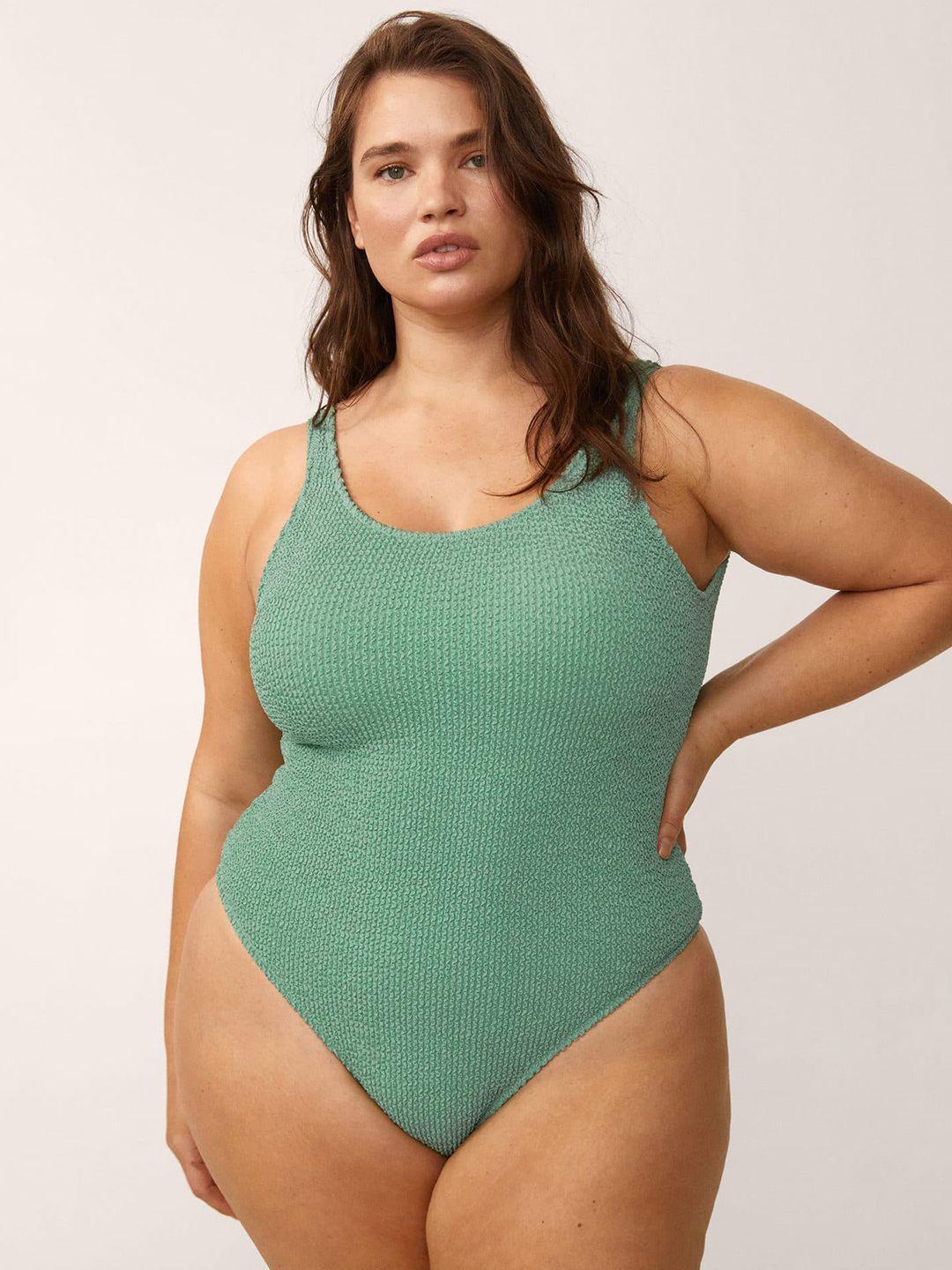 mango-women-sage-green-self-design-swim-bodysuit