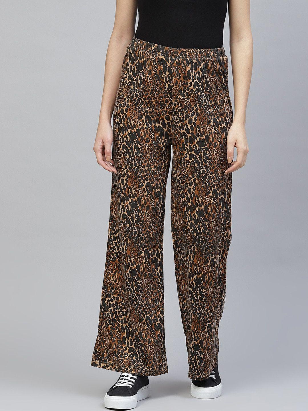 laabha-women-brown-animal-printed-track-pants