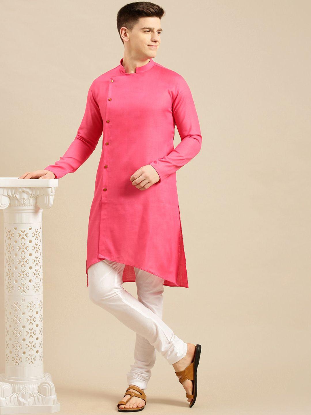sanwara-men-pink-angrakha-pure-cotton-kurta-with-churidar