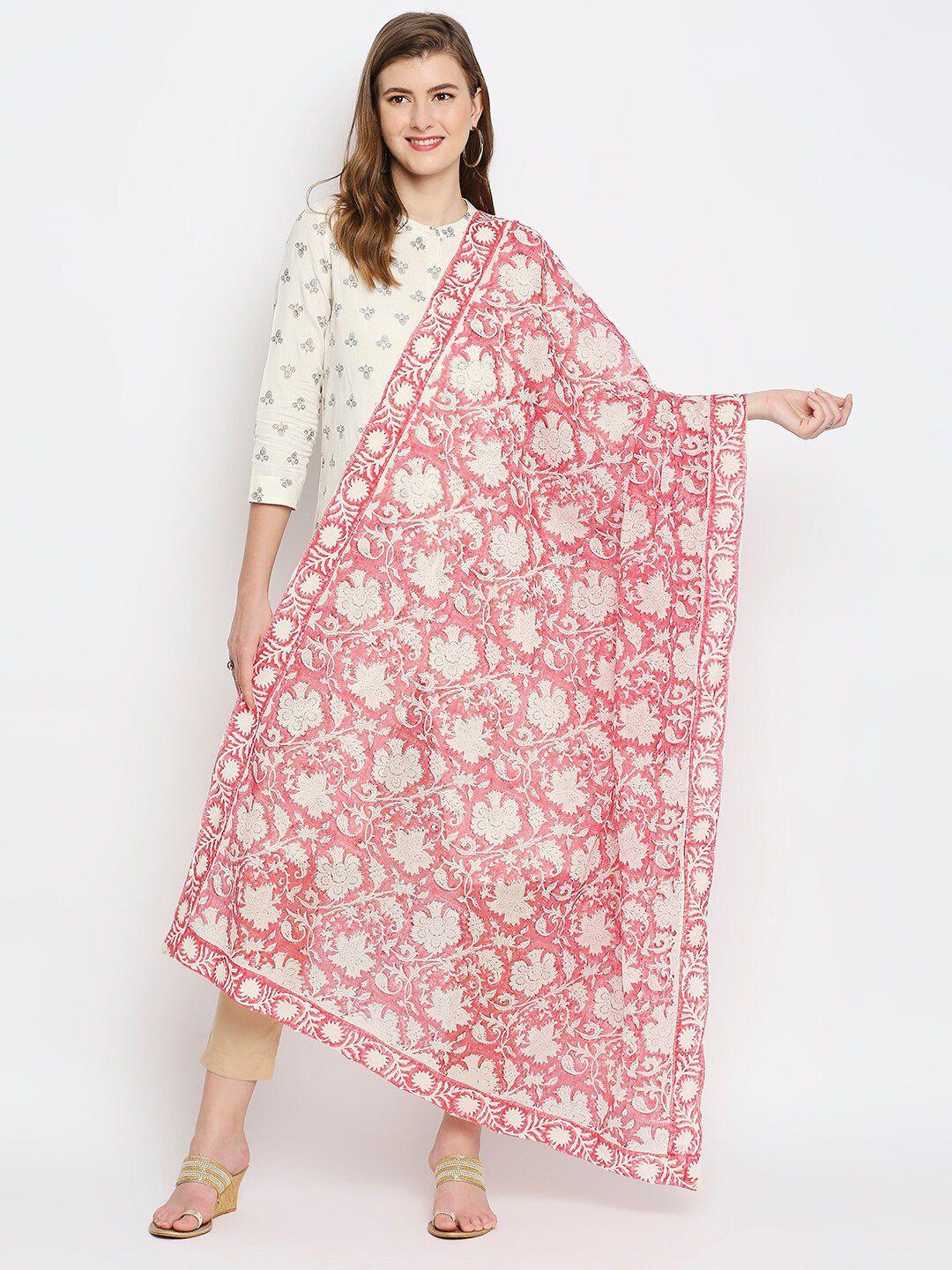 dupatta-bazaar-pink-&-cream-coloured-printed-pure-cotton-block-print-dupatta