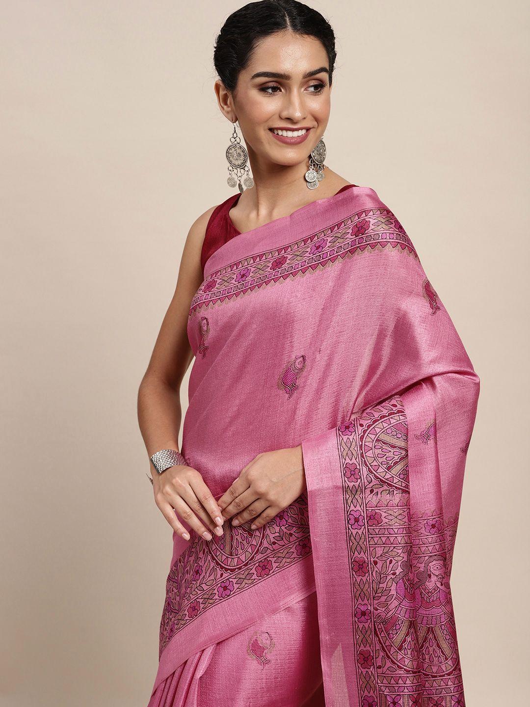 saree-mall-pink-&-beige-ethnic-motifs-print-sarees