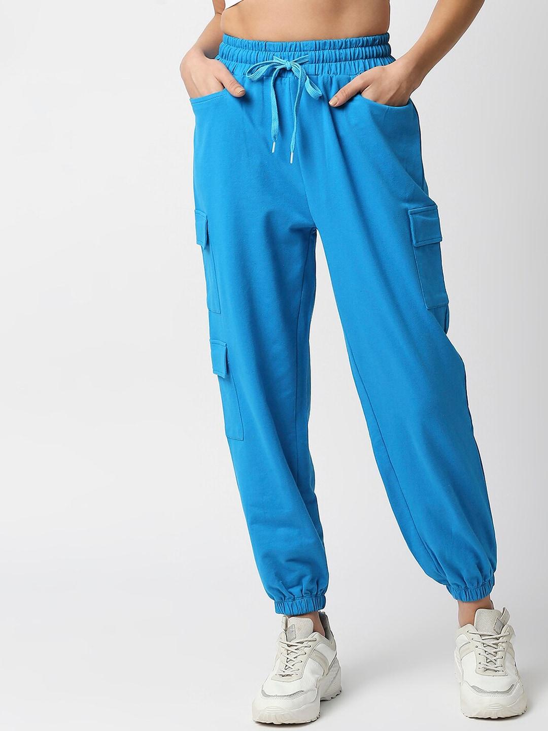 disrupt-women-blue-solid-cargo-comfort-fit-track-pants
