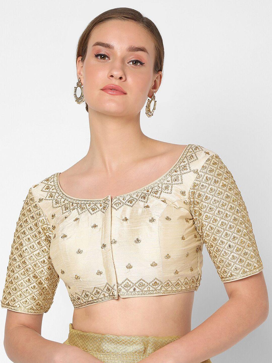 salwar-studio-women-beige-&-gold-coloured-embroidered-readymade-saree-blouse