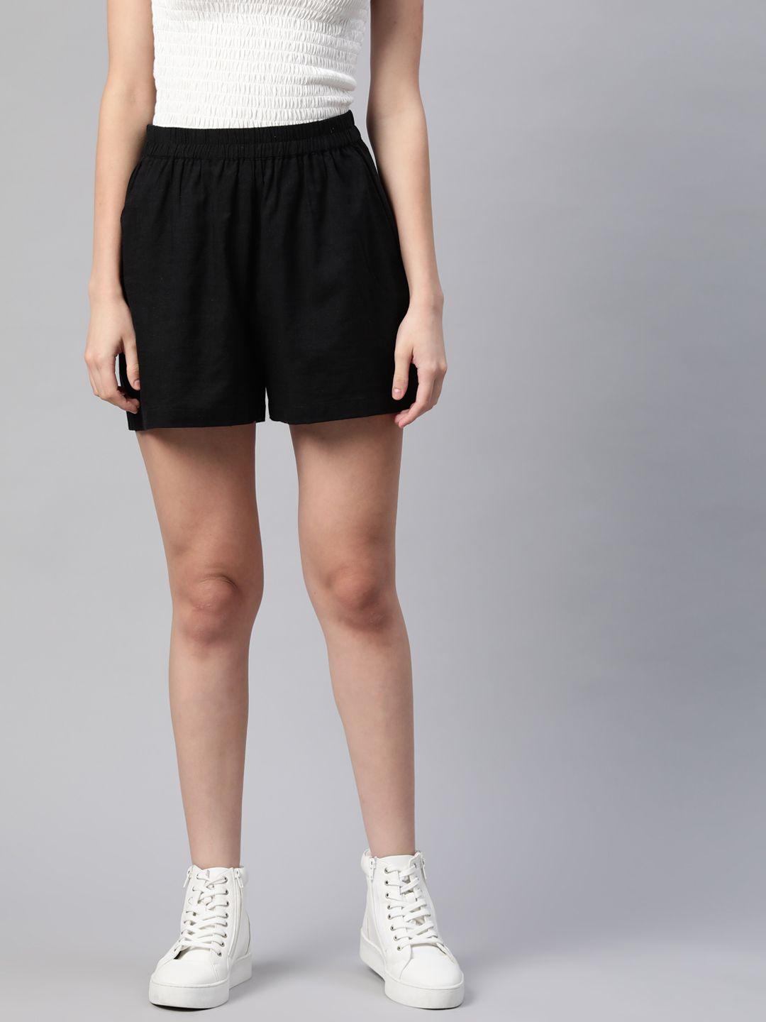 varushka-women-black-loose-fit-shorts