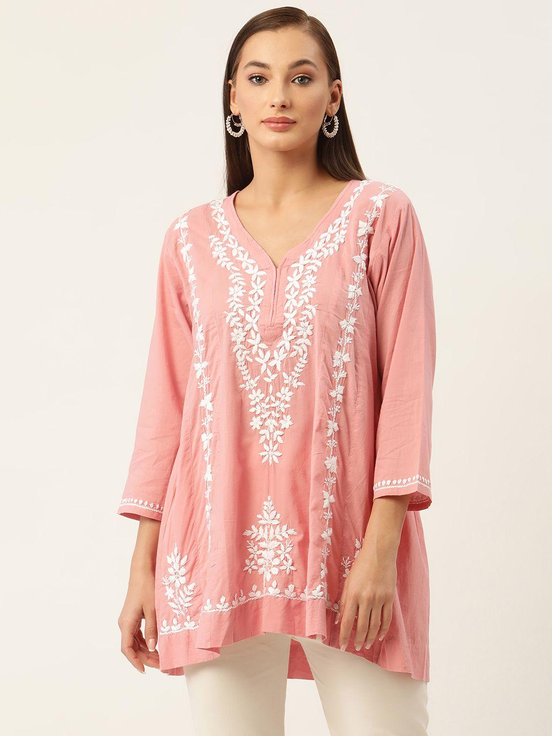 house-of-kari-pink-&-white-chikankari-embroidered-tunic