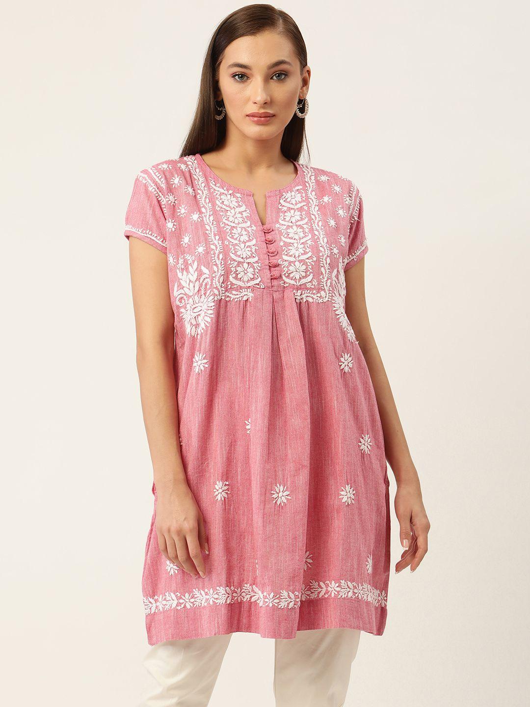 house-of-kari-pink-&-white-cotton-chikankari-embroidered-tunic