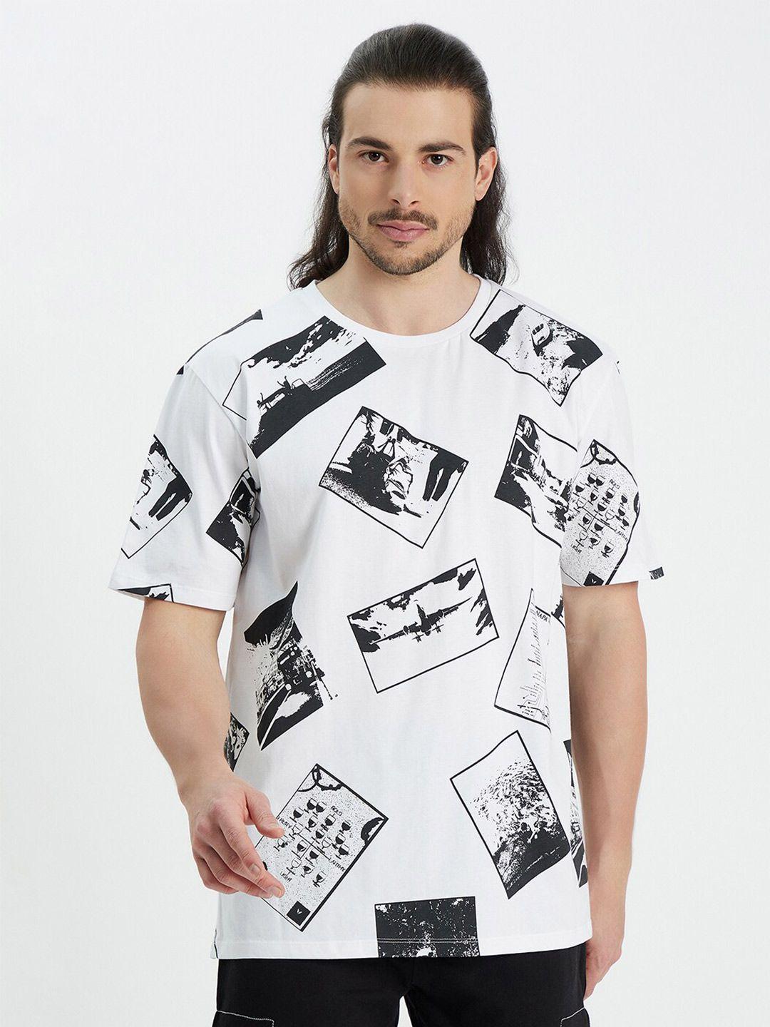 edrio-men-black-printed-pure-cotton-raw-edge-oversized-t-shirt