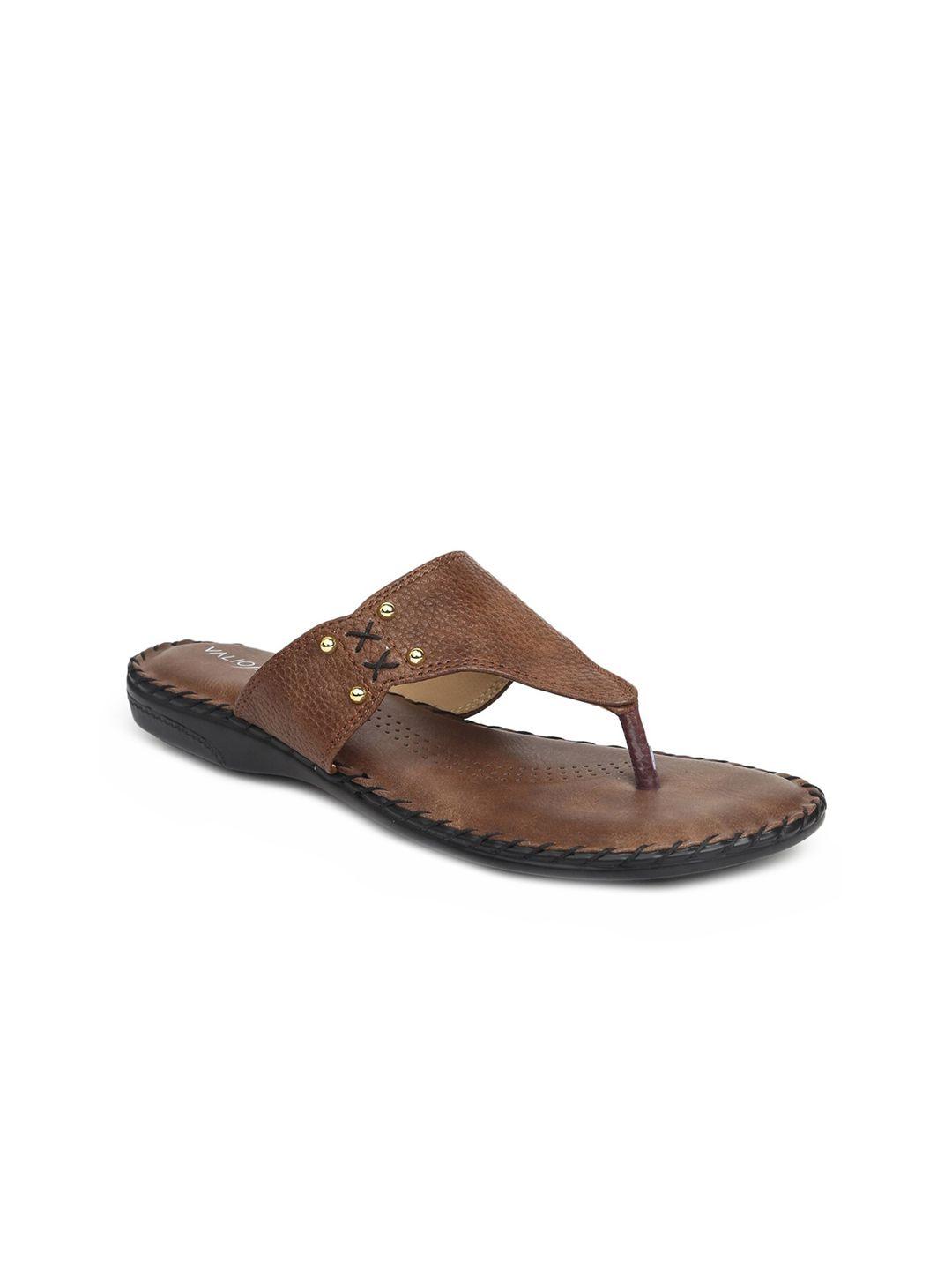 valiosaa-women-brown-t-strap-flats-with-laser-cuts