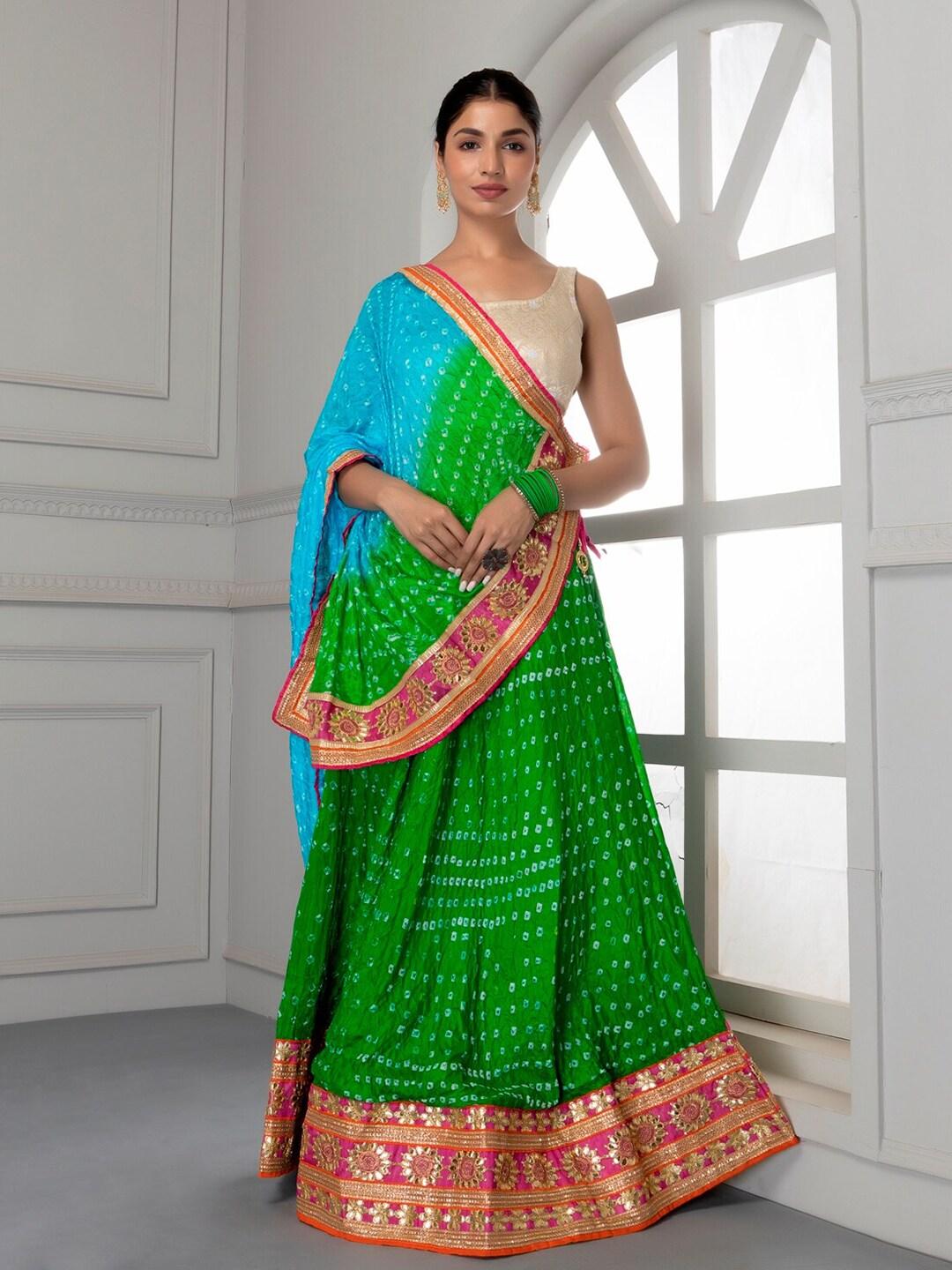 geroo-jaipur-green-&-blue-embellished-ready-to-wear-lehenga-&-unstitched-blouse-with-dupatta