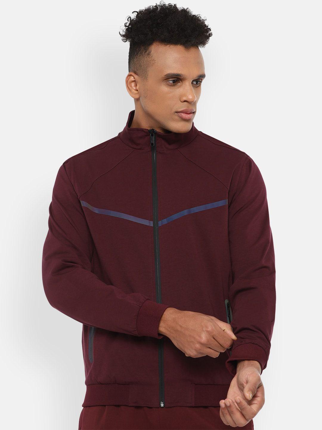 van-heusen-flex-men-maroon-geometric-striped-sporty-jacket