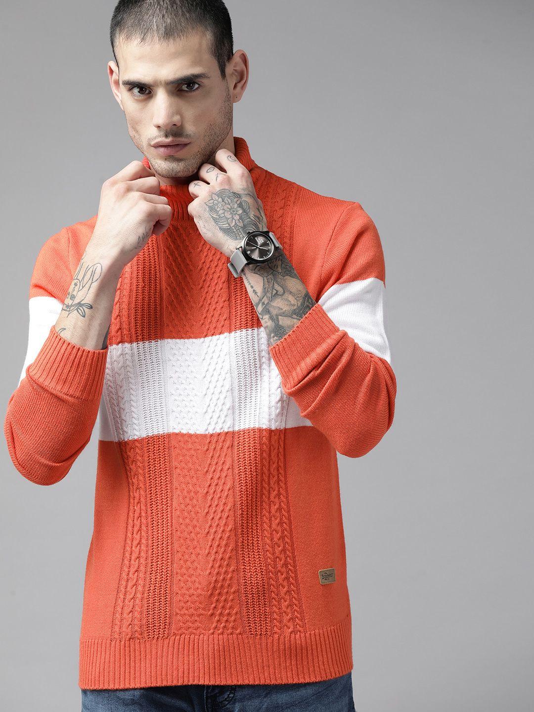 the-roadster-lifestyle-co.-men-red-&-white-striped-acrylic-turtle-neck-pullover