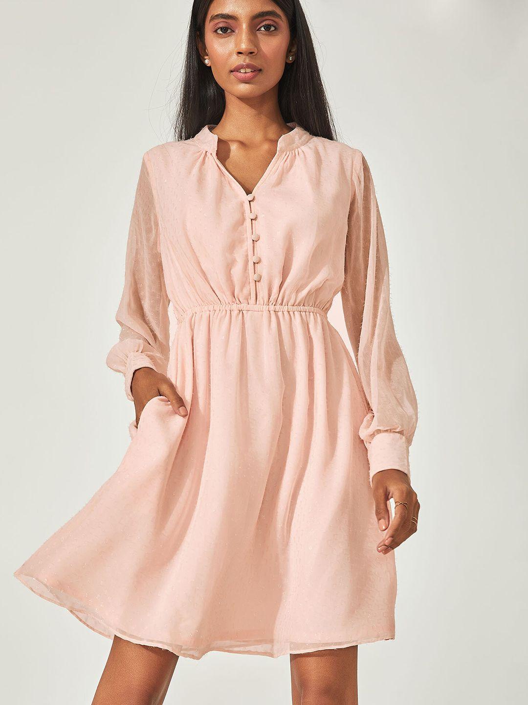 the-label-life-blush-pink-georgette-mandarin-collar-mini-dress