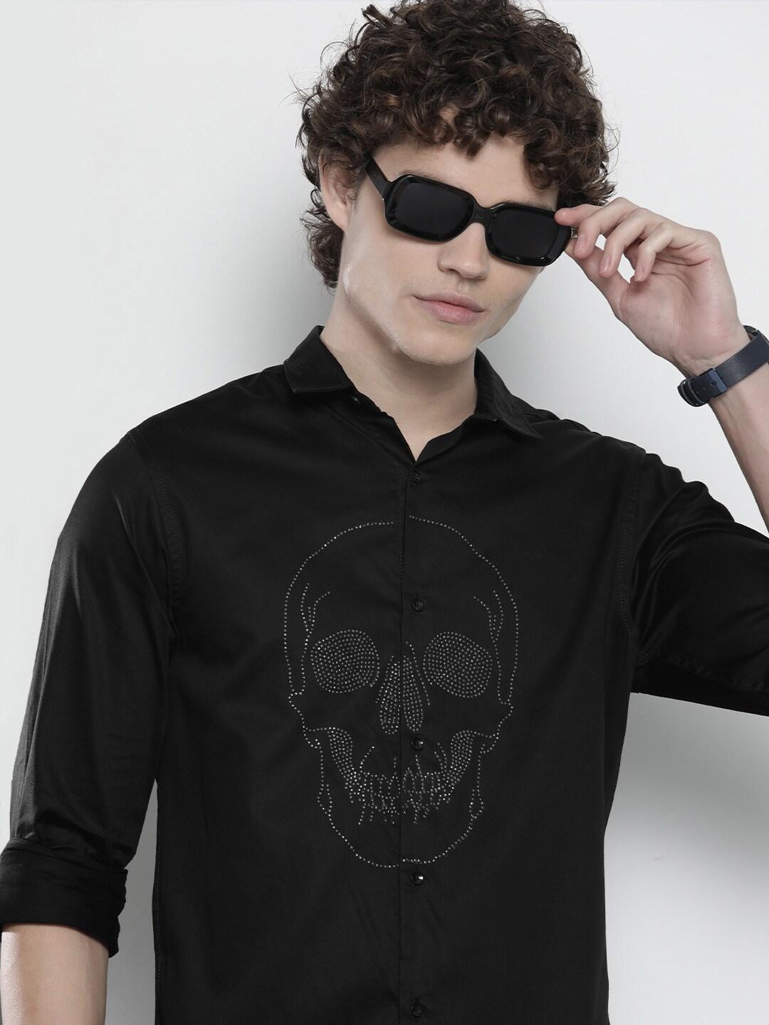 the-indian-garage-co-men-black-sequinned-smart-slim-fit-casual-shirt