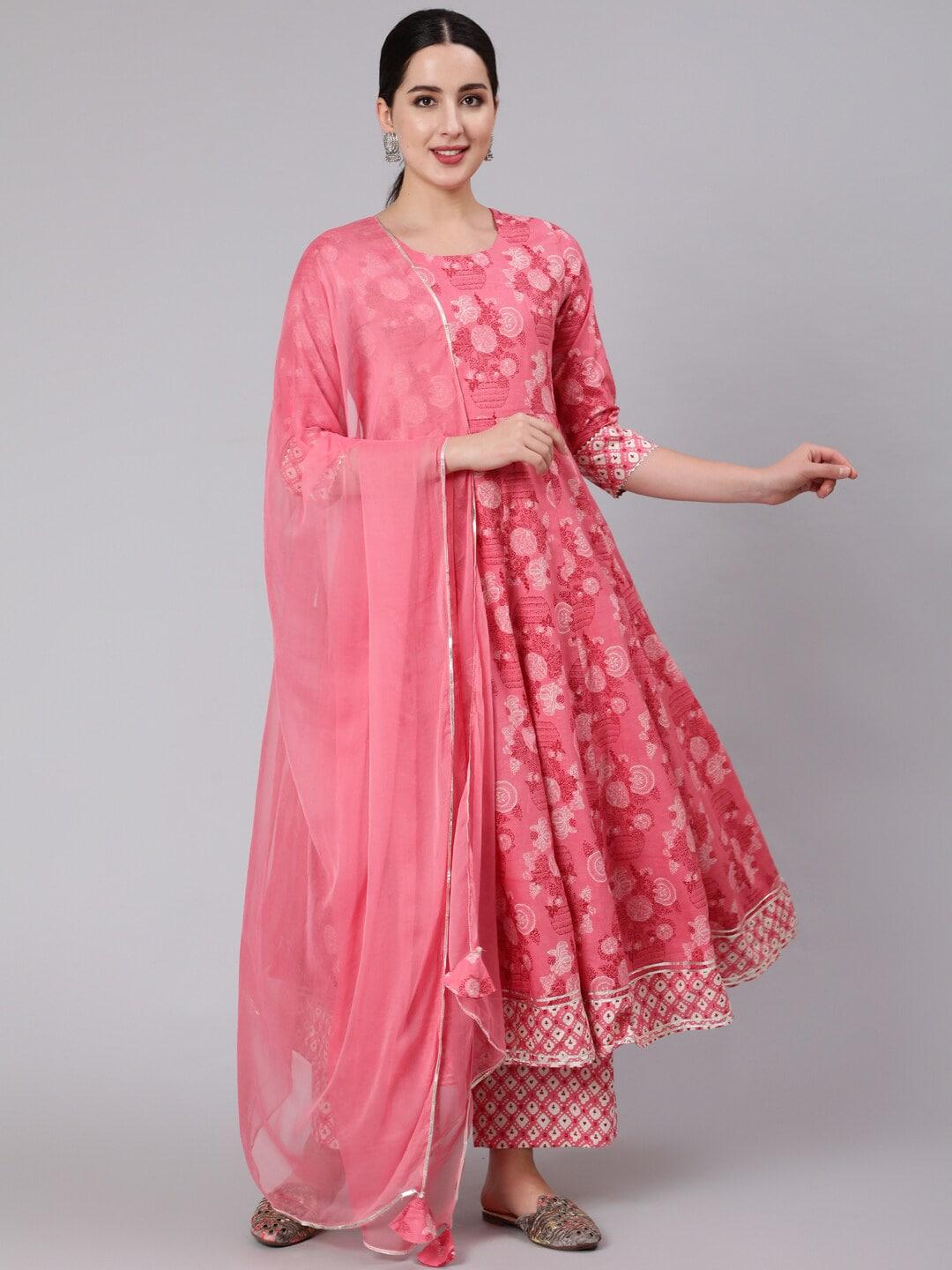 kimayra-women-pink-ethnic-motifs-striped-layered-pure-cotton-kurti-with-patiala-&-with-dupatta