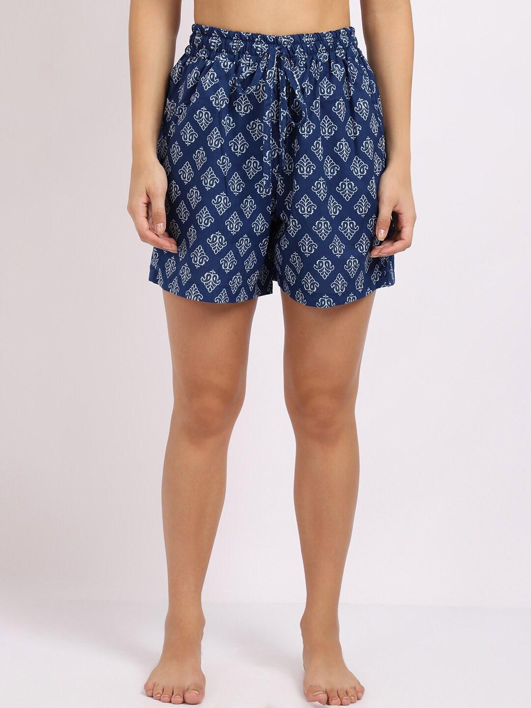 tag-7-women-blue-&-white-printed-lounge-shorts