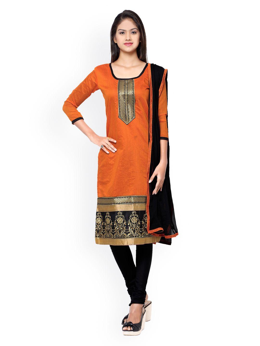 blissta-black-&-rust-orange-embroidered-chanderi-cotton-unstitched-dress-material