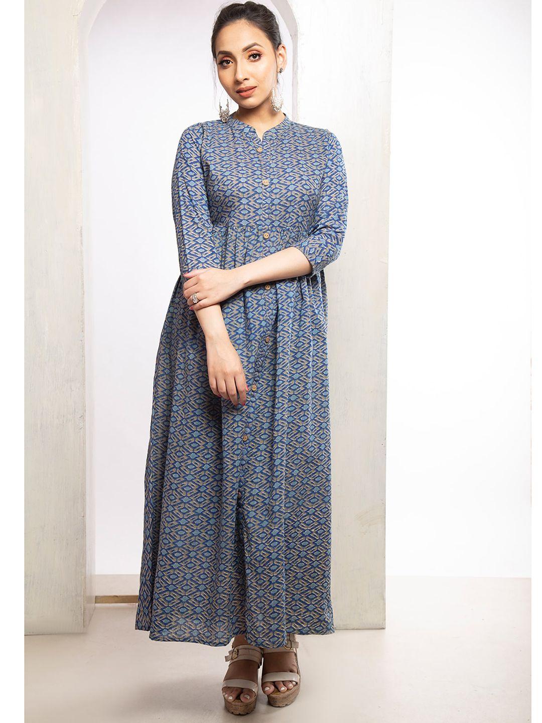 unnati-silks-women-blue-printed-handloom-kurta