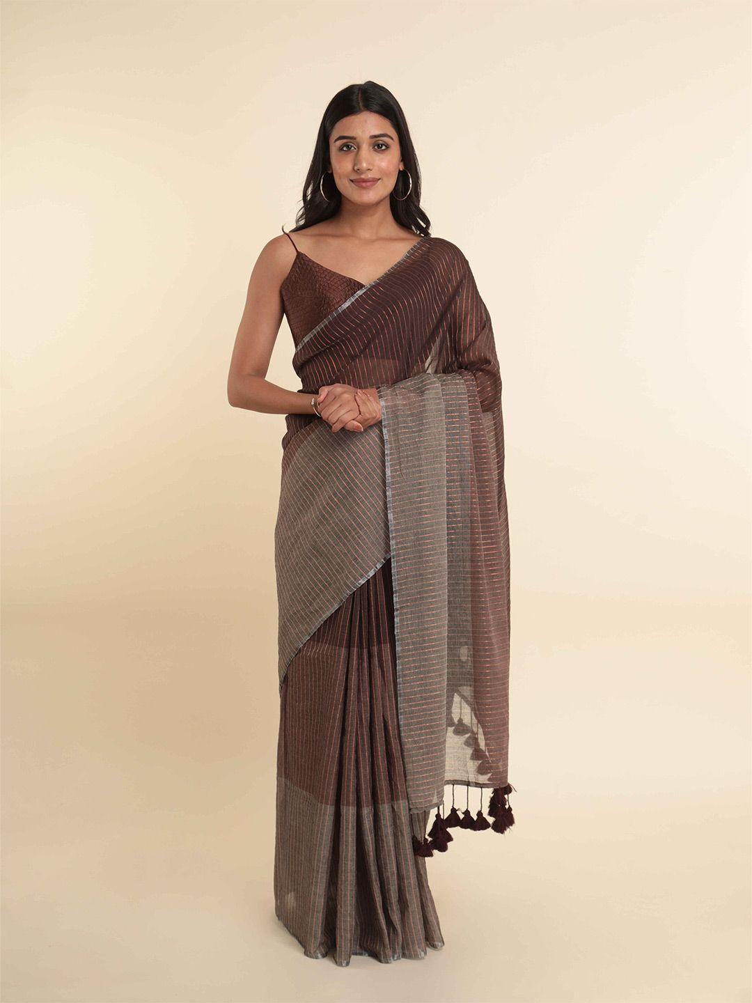 suta-brown-colourblocked-cotton-blend-saree