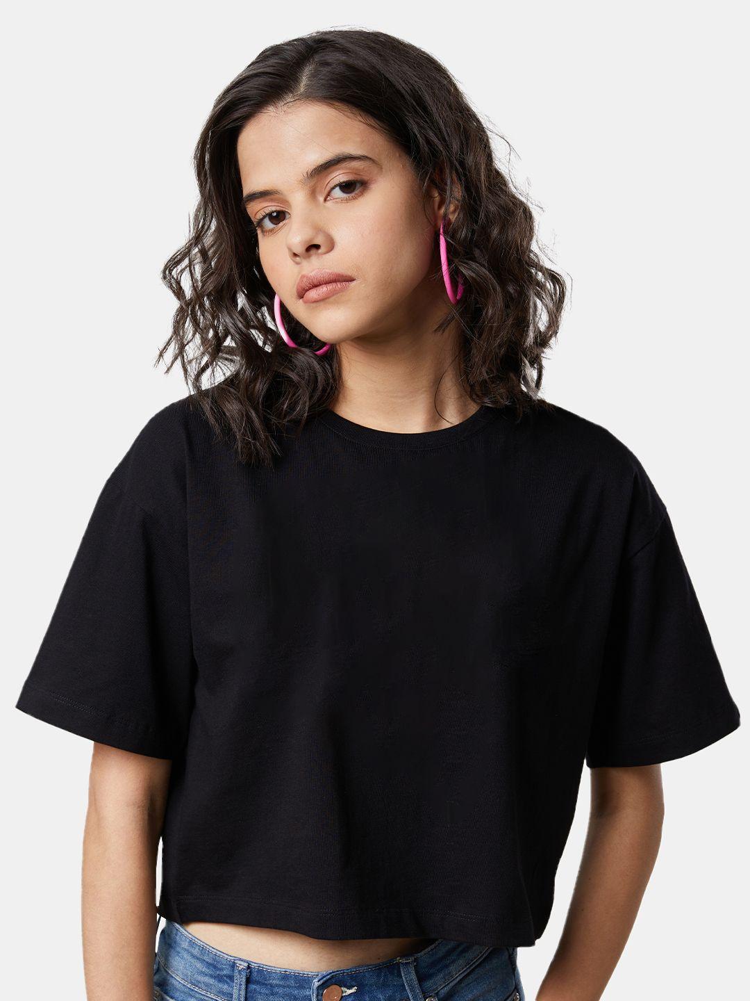 the-souled-store-women-black-solid-round-neck-oversized-crop-t-shirt