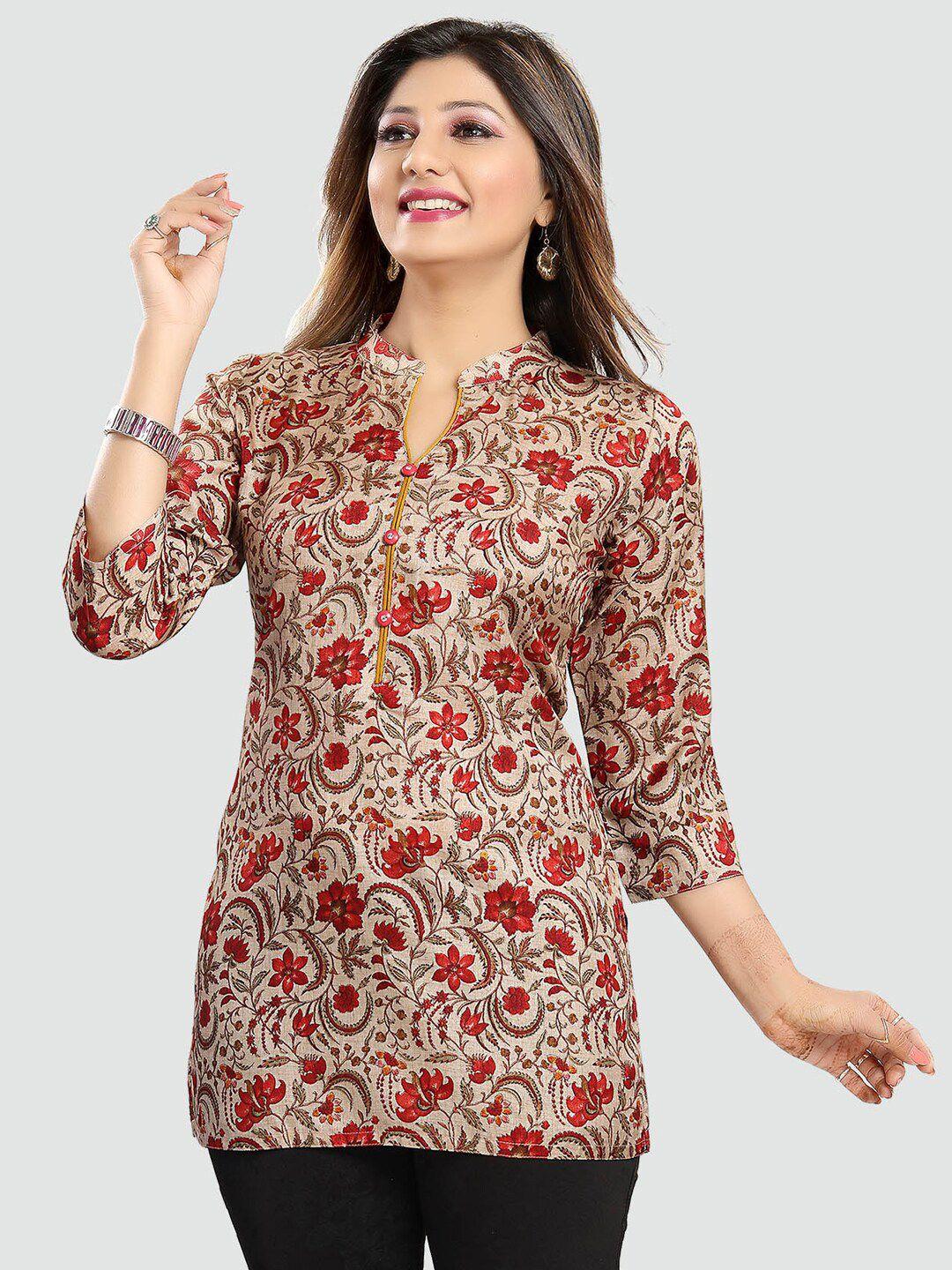 saree-swarg-beige-&-red-floral-printed-kurti