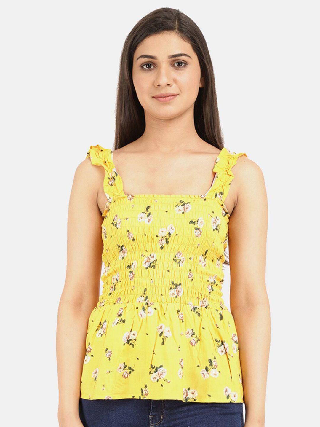 v-mart-women-western-mustard-yellow-floral-printed-shoulder-strap-top
