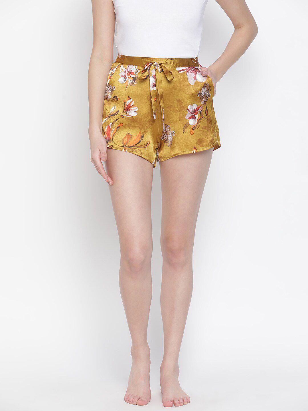 oxolloxo-women-mustard-yellow-printed-lounge-shorts