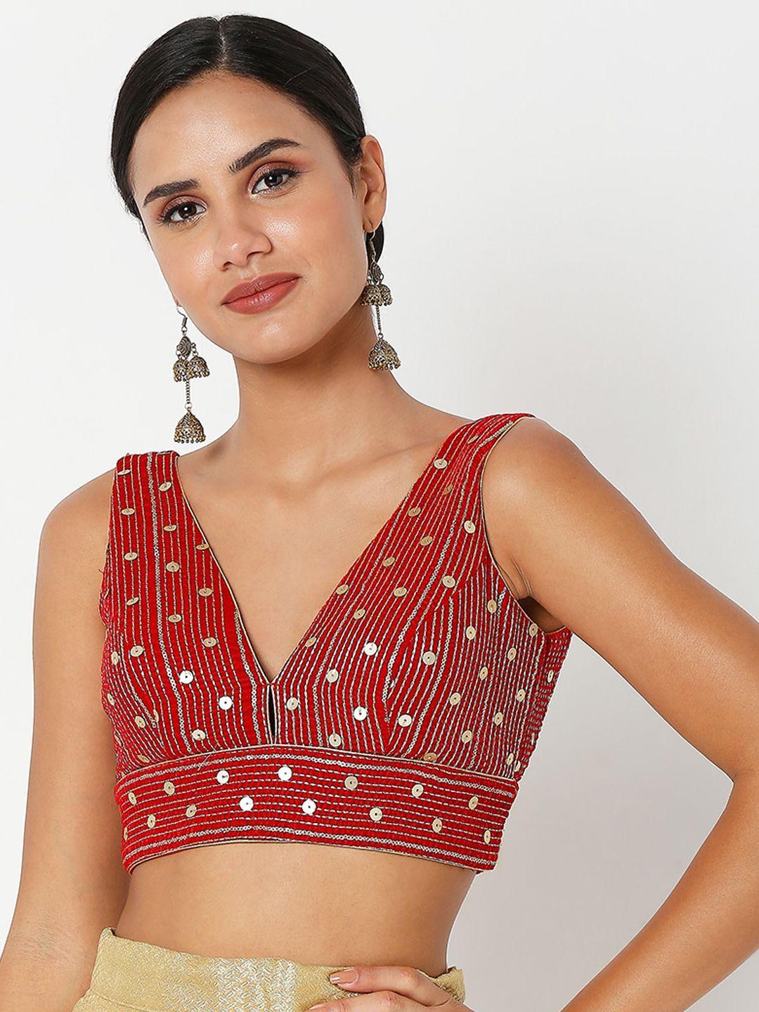 salwar-studio-women-red-embroidered-valvet-saree-blouse