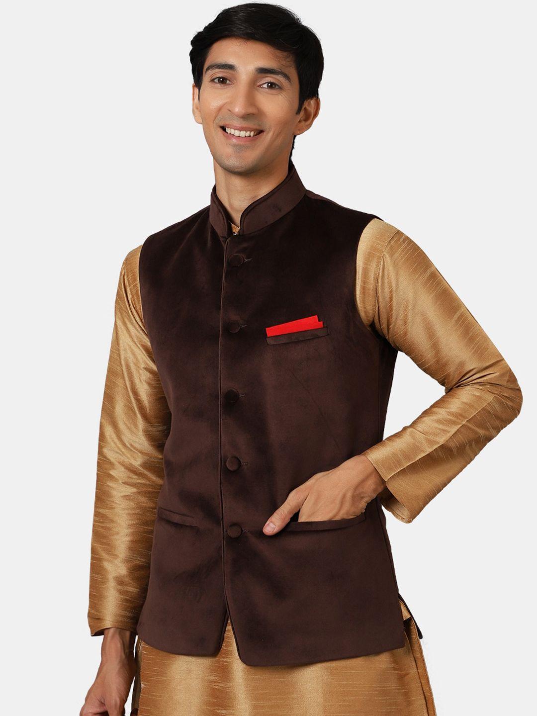 wintage-men-brown-solid-nehru-jackets