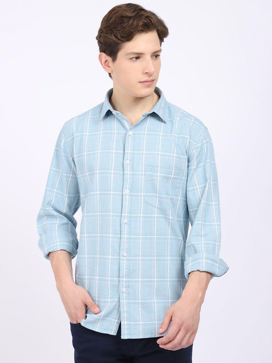 cantabil-men-blue-checked-casual-shirt