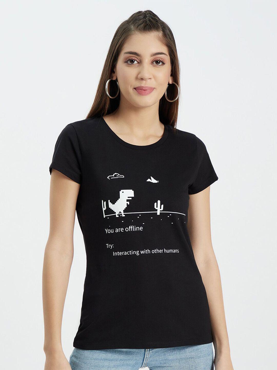 edrio-women-black-printed-t-shirt