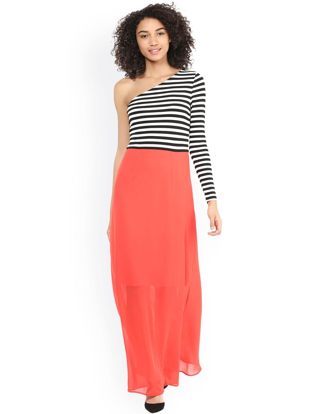 harpa-women-coral-orange-&-black-striped-one-shoulder-maxi-dress