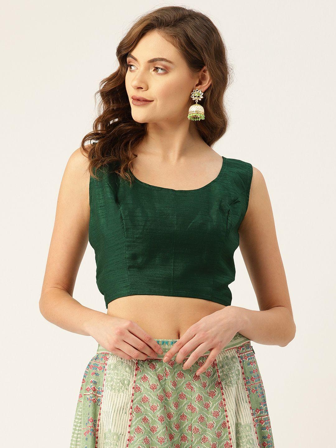 studio-shringaar-green-solid-sleeveless-saree-blouse