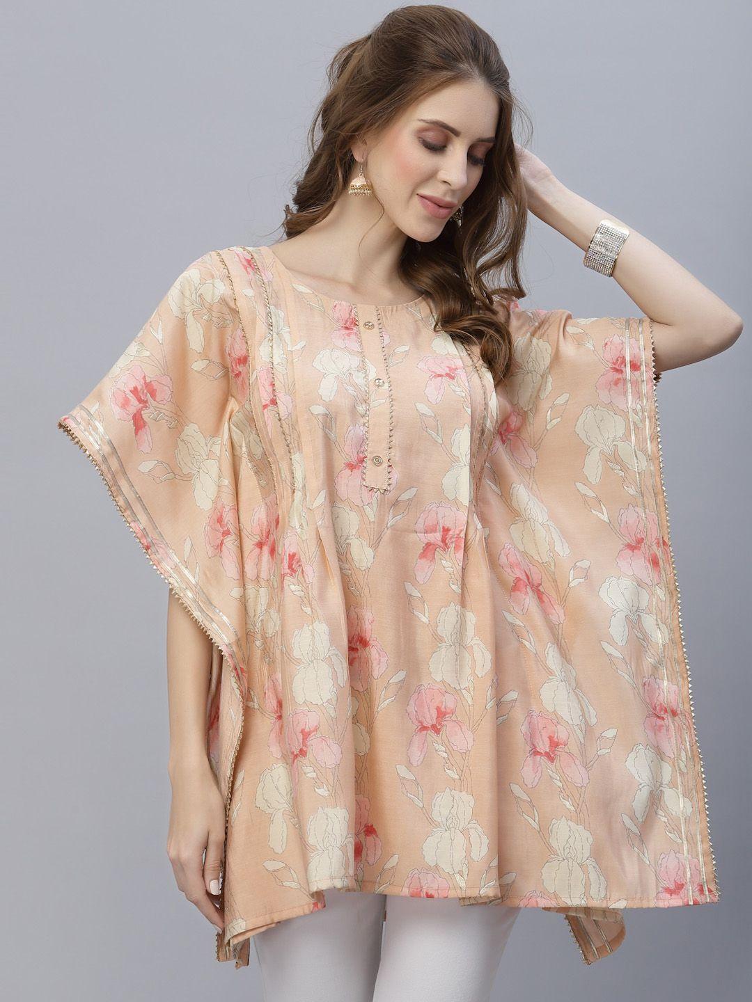 tankhi-women-peach-coloured-floral-printed-kaftan-kurta